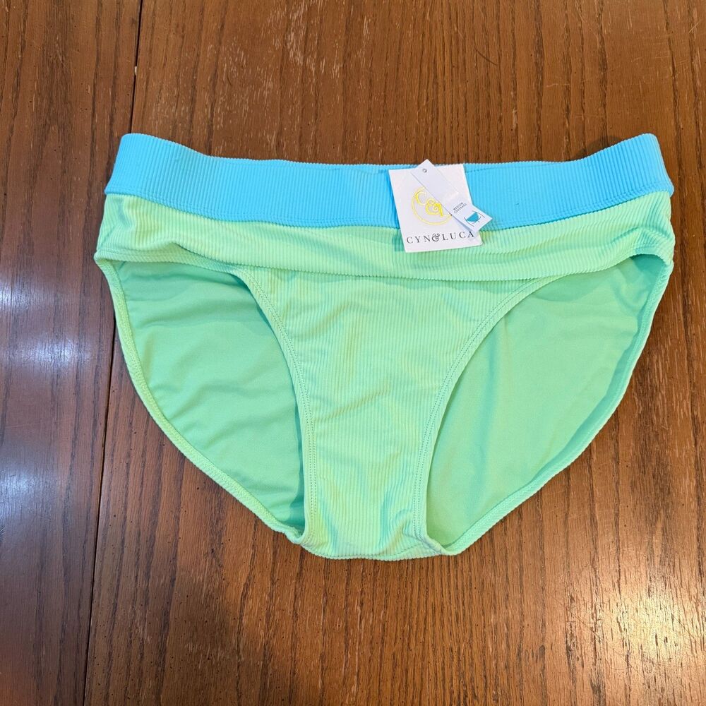Cyn & Luca Ribbed Bikini Bottom 2X Mint Green Blue Colorblock NWT Swimwear